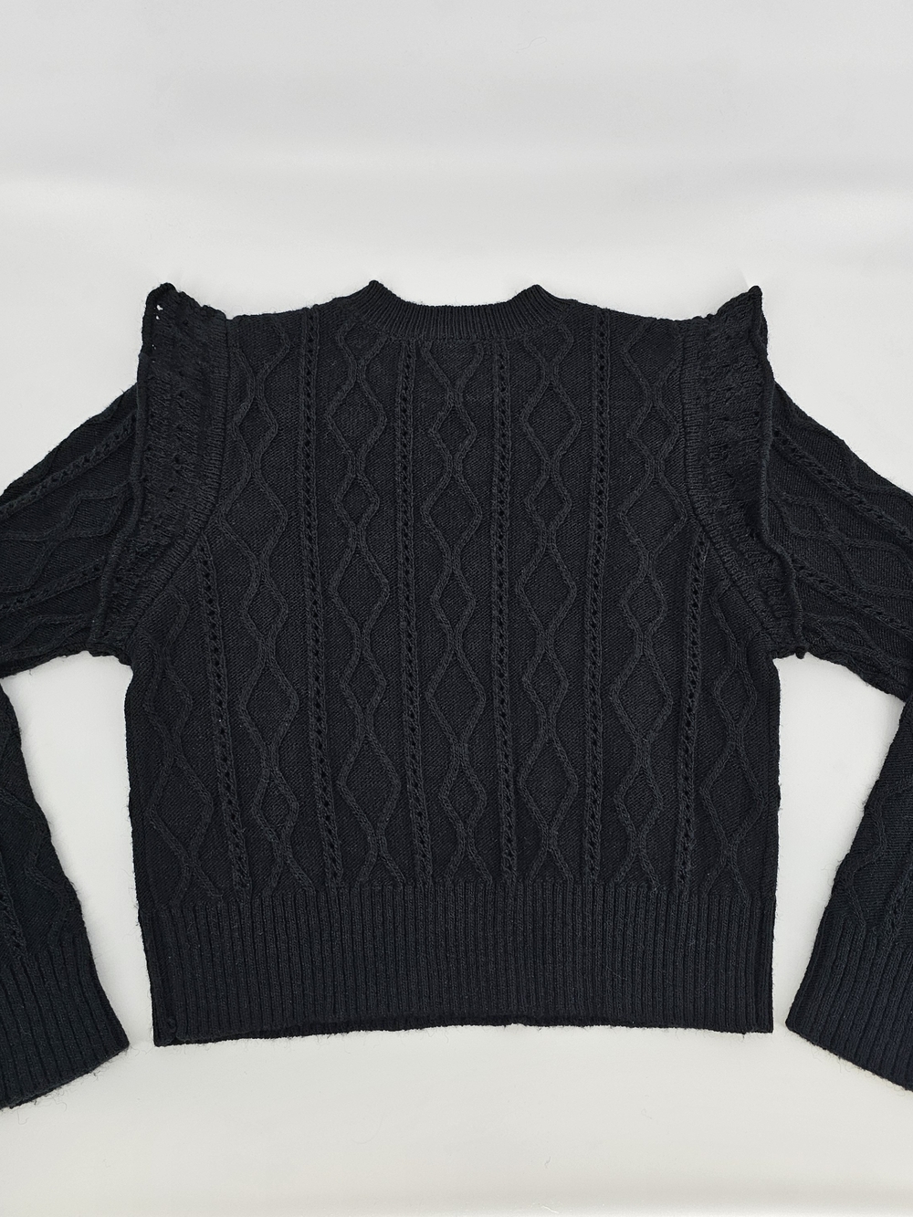 Black cable knit lace ruffle sweater - Picture 2 of 9